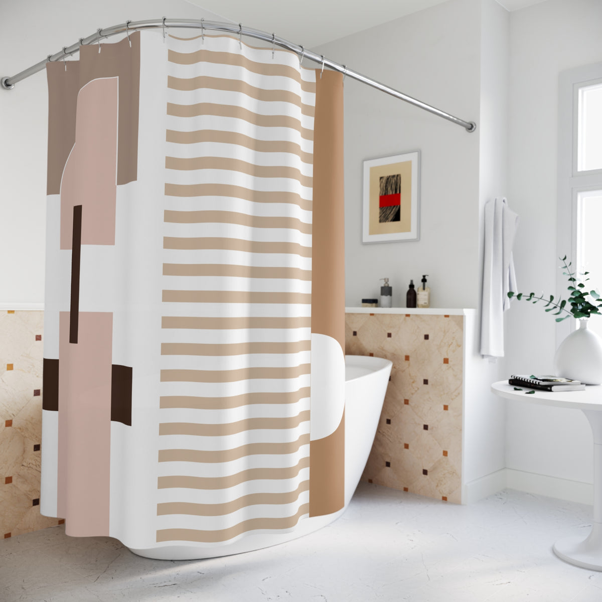 Echo Geometry Shower Curtain — Spatial Rhythm in Neutrals