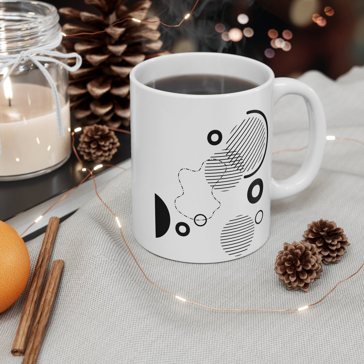 Geometric Balance Mug | 11oz Ceramic Coffee Mug | Minimalist Black Line Abstract Design