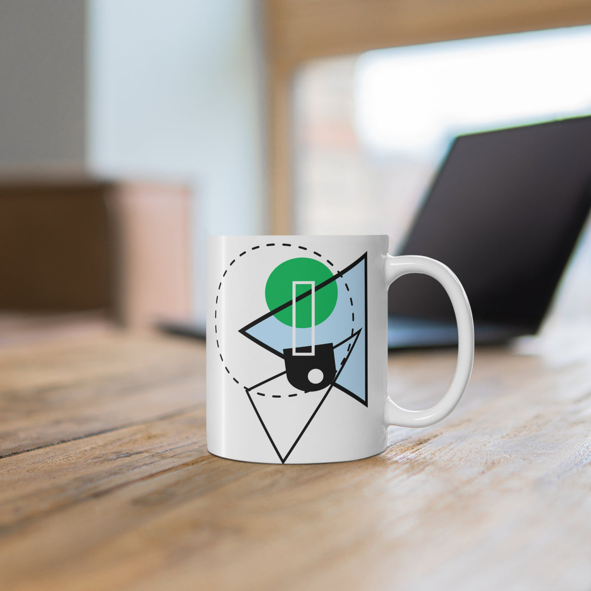 Abstract Geometry Mug – Green, Blue & Monochrome Modern Design
