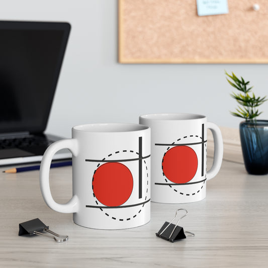 Red Circle Modern Mug | 11oz Ceramic Mug | Bauhaus-Inspired Abstract Design