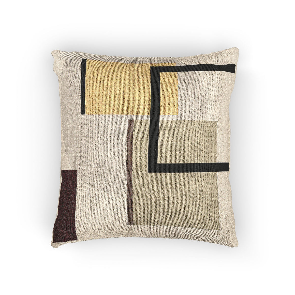 Shadow Blocks Throw Pillow – Mustard, Beige & Deep Red Geometry
