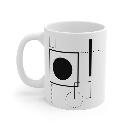 Abstract Contrast Mug | 11oz Ceramic Coffee Mug | Minimalist Black Geometric Line Art