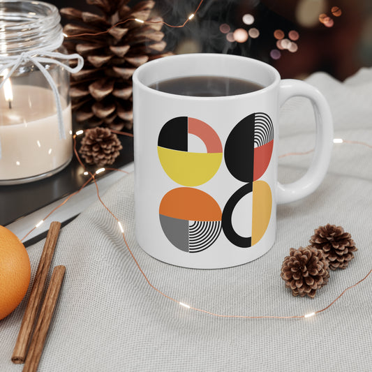 Geometric Harmony Mug – Modern Abstract Shapes on White Ceramic