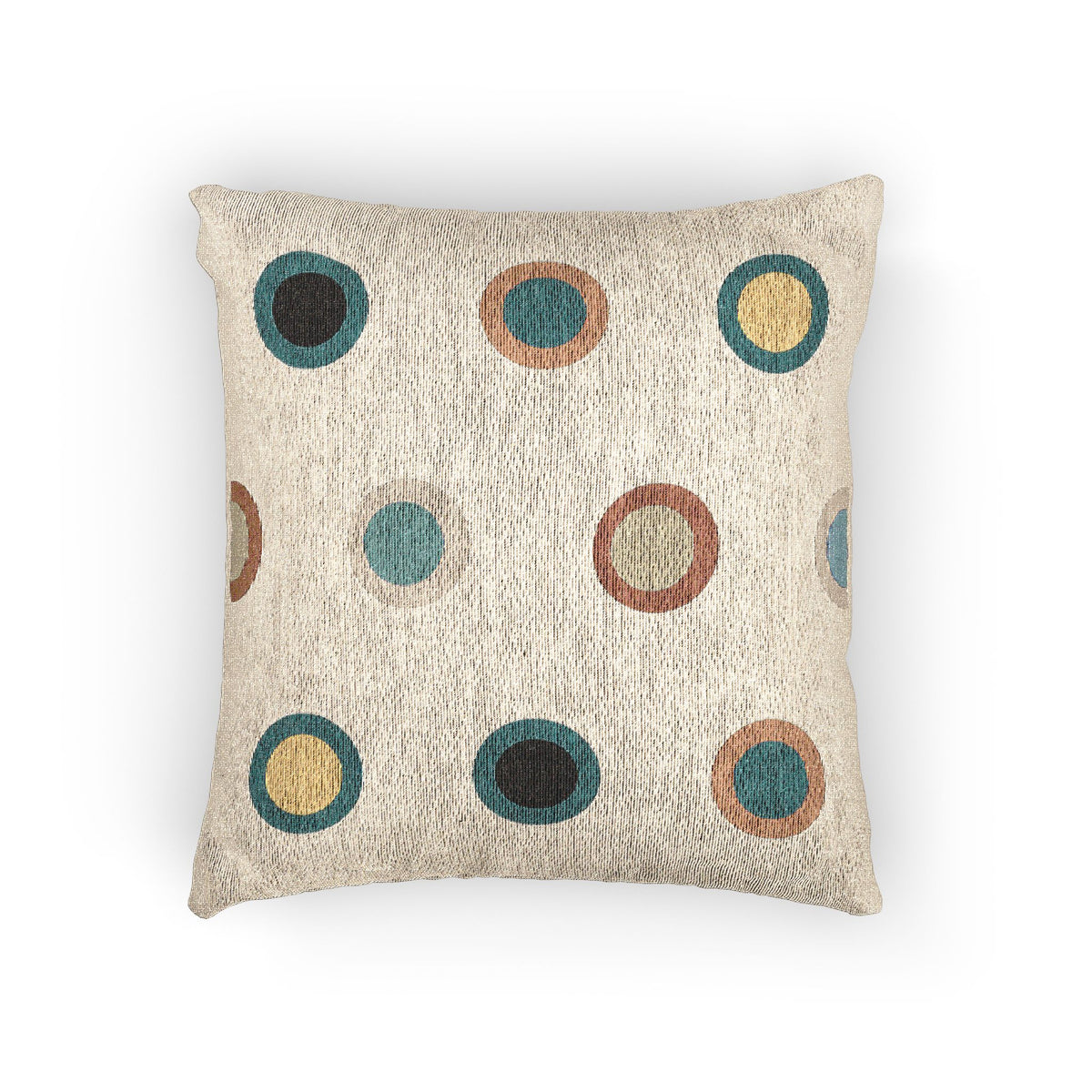 “Signal Circles” – Geometric Color-Blocked Throw Pillow - Beige