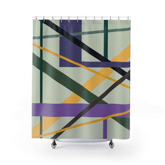 Dynamic Abstract Lines Shower Curtain | Modern Intersecting Geometric Art