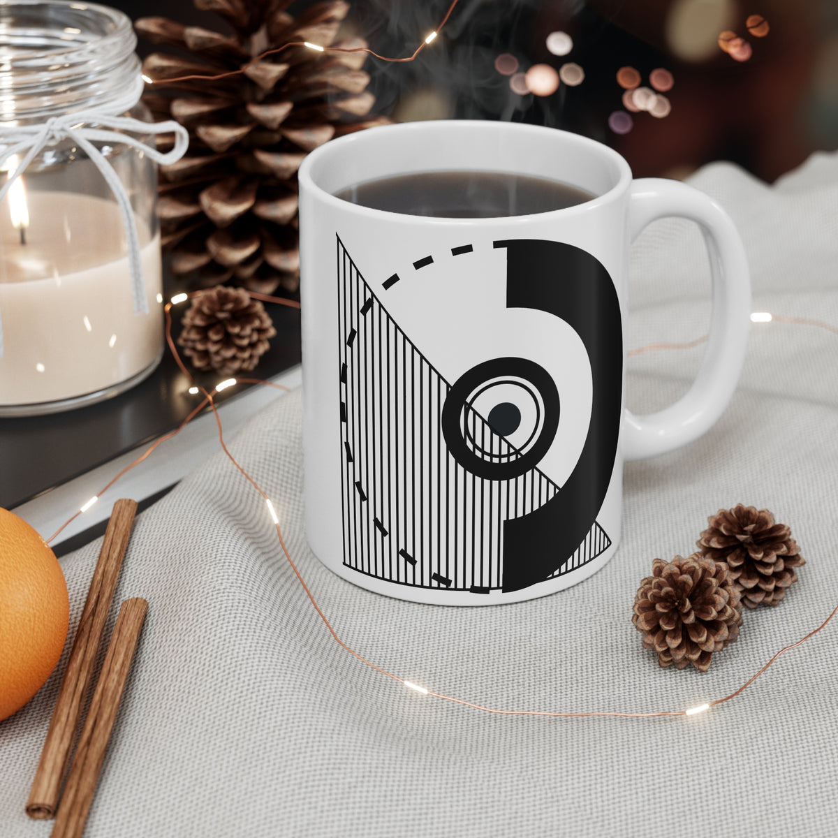 Modern Geometric Black & White Coffee Mug 11oz – Stylish Minimalist Design for Home or Office
