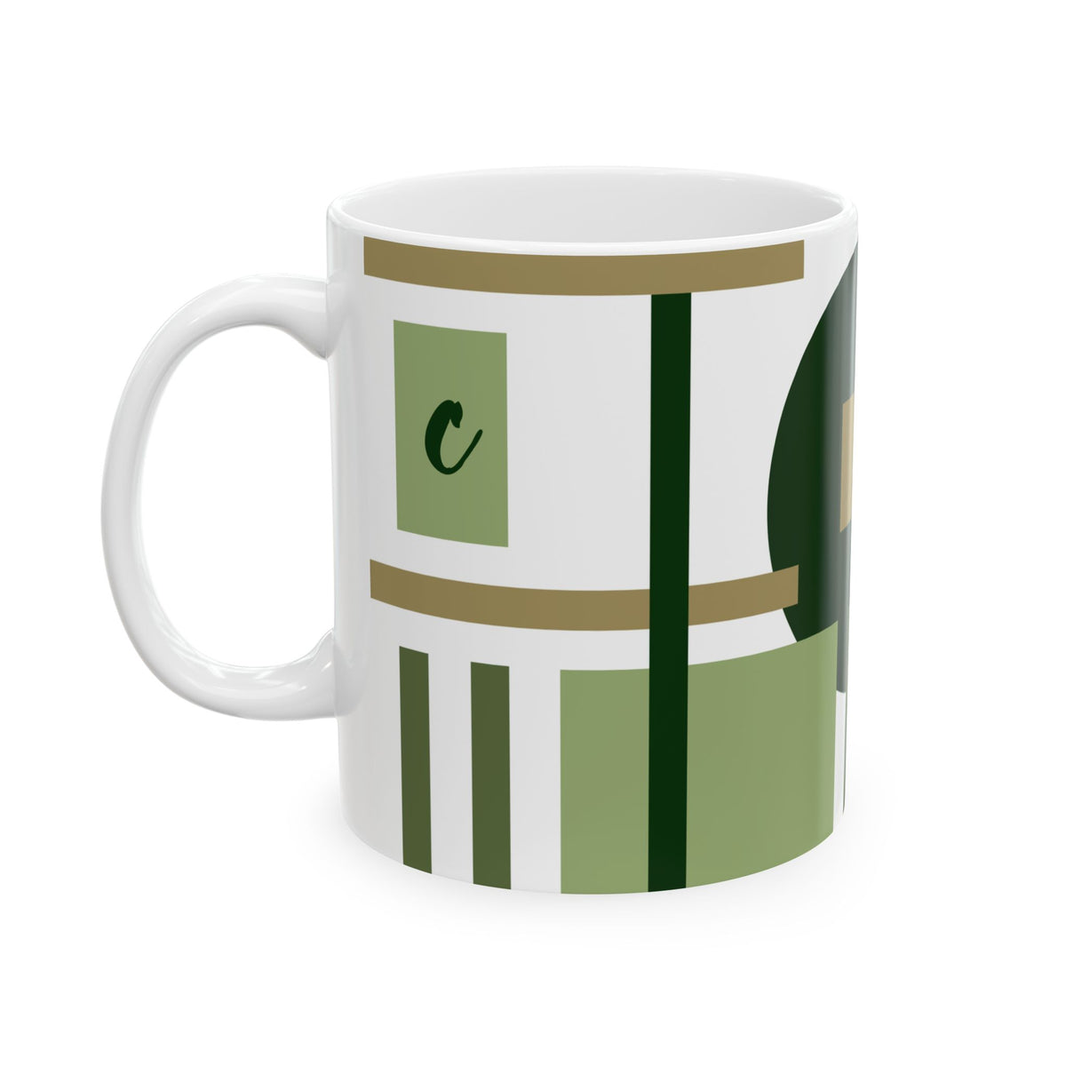 "C" Architectural Grid – Sage & Forest Geometric Monogram Mug | 11 oz Mug