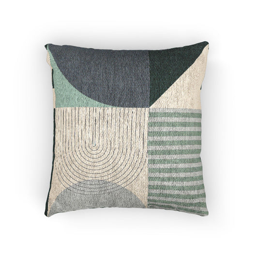 Artisan Woven Geometric Throw Pillow | Modern Abstract Patterns & Curves Cushion | Teal & Gray Textured Decor