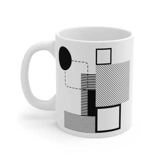 Black & White Geometric Mug | 11oz Ceramic Coffee Mug | Modern Abstract Architecture-Inspired Design