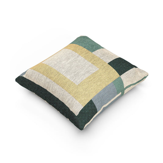 Bauhaus Color Block Throw Pillow | Modernist Geometric Accent Cushion in Teal and Gold