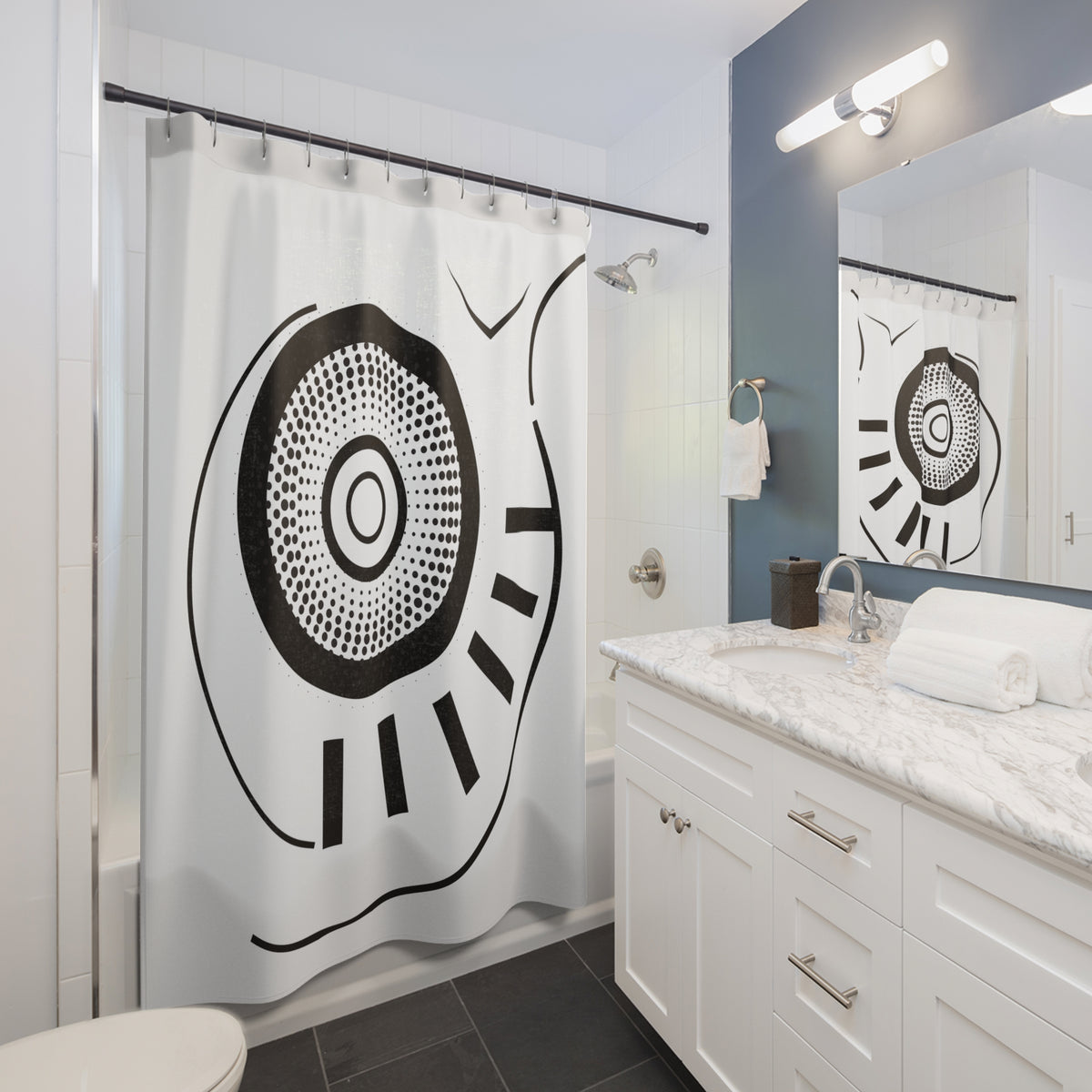 Modern Halo – Black Geometric Shower Curtain