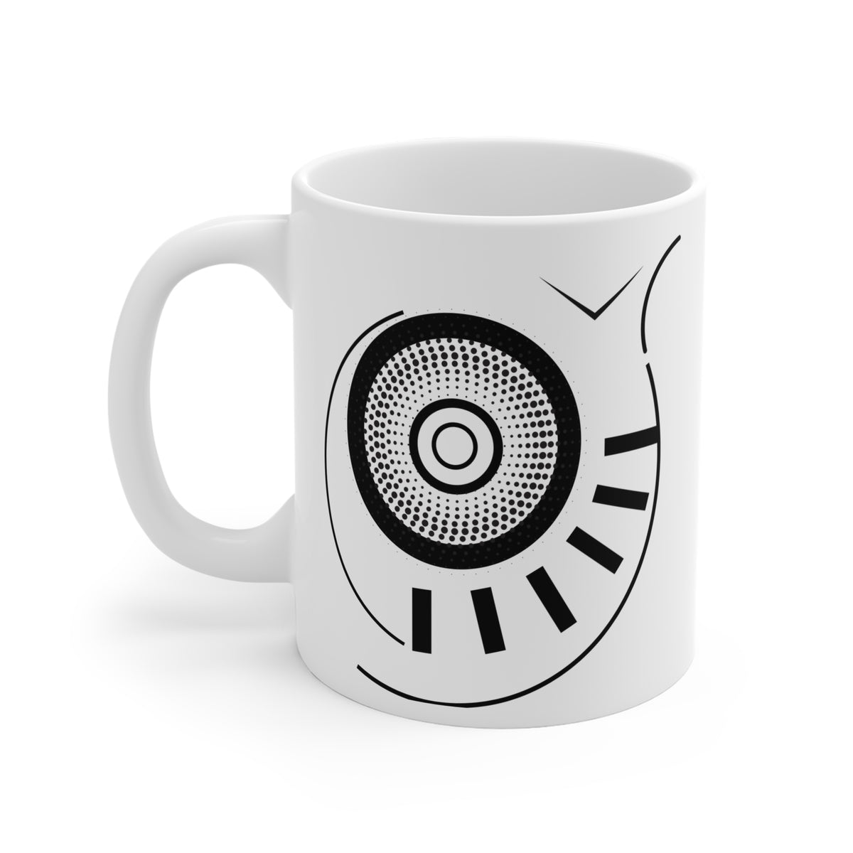 Halftone Circle Mug | 11oz Ceramic Coffee Mug | Bold Black Abstract Dot Pattern