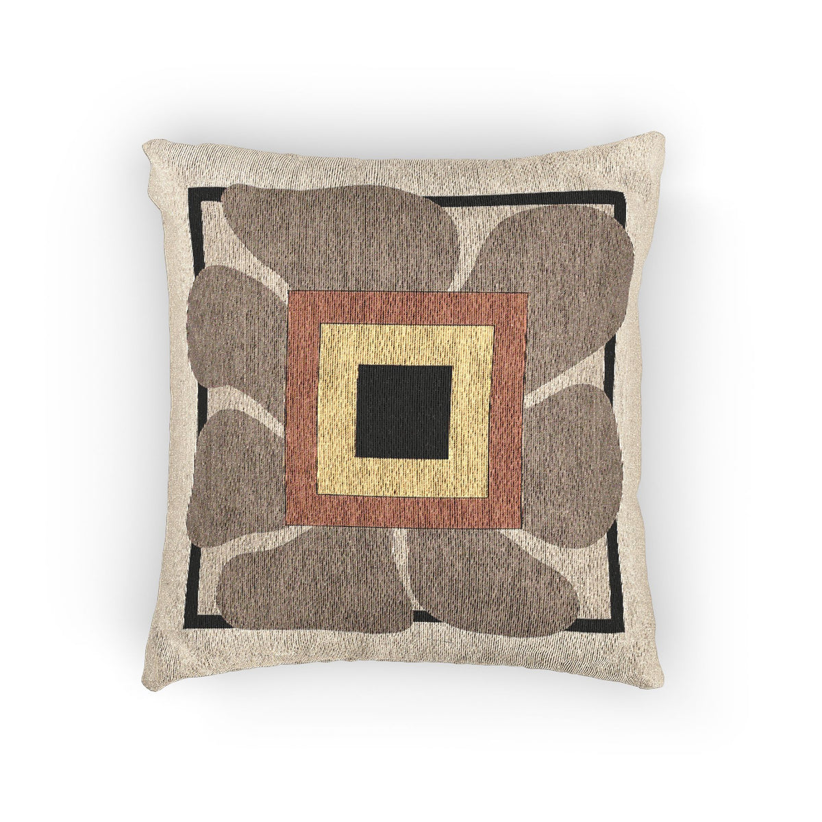 “Petal Frame” – Geometric Floral Throw Pillow in Sunset Tones