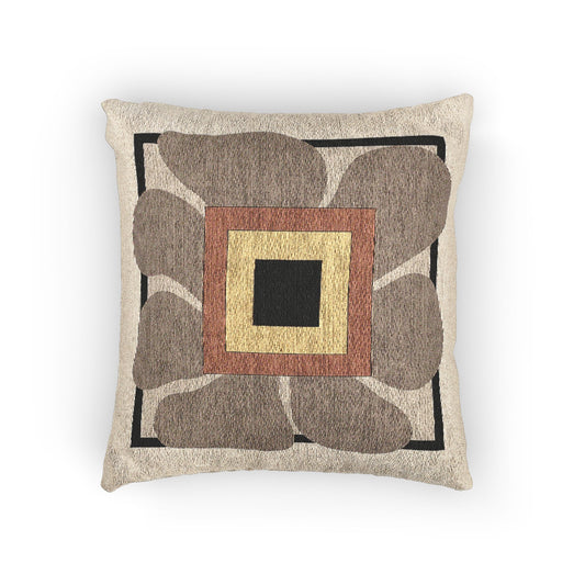 “Petal Frame” – Geometric Floral Throw Pillow in Sunset Tones