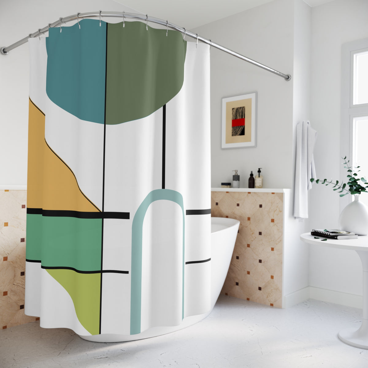 Modern Abstract Geometric Shower Curtain – Clean Bold Balance