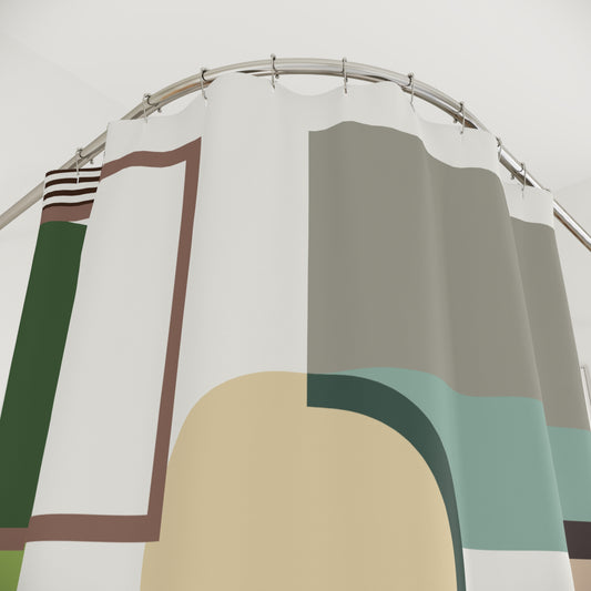 Modern Abstract Geometric Shower Curtain | Earthy Green & Taupe Art Decor | Bauhaus Style Bathroom | Aesthetic Bathroom Decor