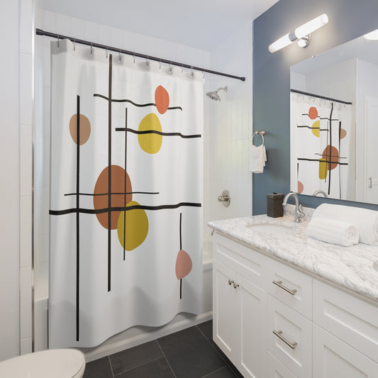 Minimalist Grid & Circles Shower Curtain – Bold Modern Accent