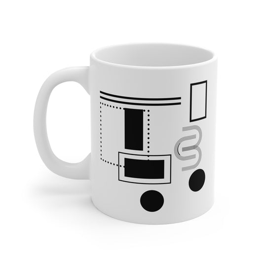 Modern Rectangle & Curve Mug | 11oz Ceramic Coffee Mug | Black & White Abstract Minimalist Design