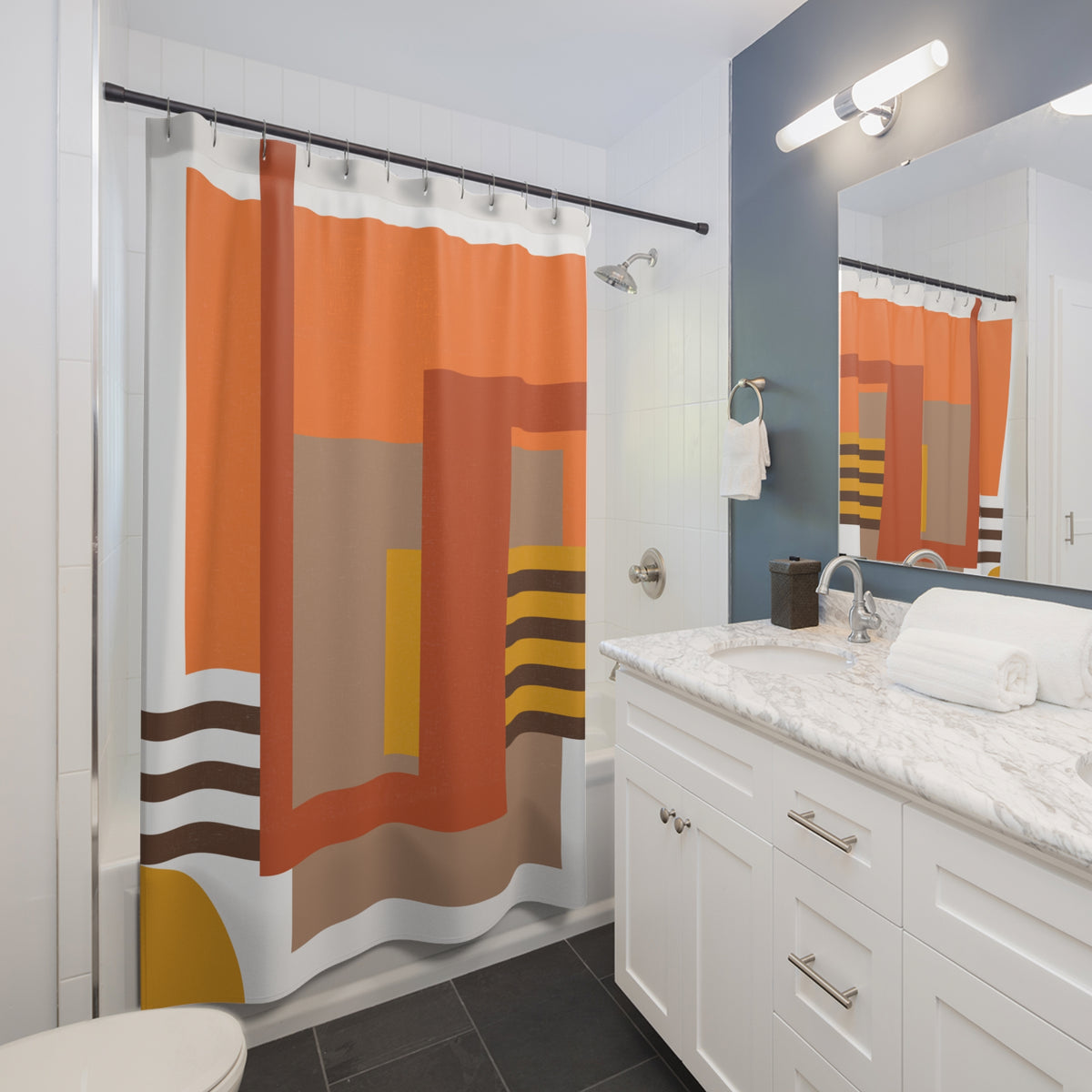 Bold Abstract Striped Shower Curtain – Modern Color Block Accent