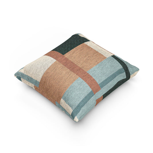 Mid-Century Modern Abstract Color Block Pillow | Earthy Teal & Terracotta Geometric Cushion