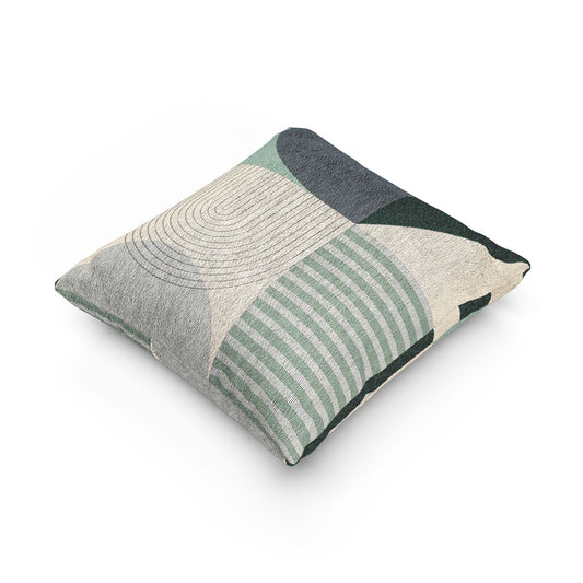Artisan Woven Geometric Throw Pillow | Modern Abstract Patterns & Curves Cushion | Teal & Gray Textured Decor