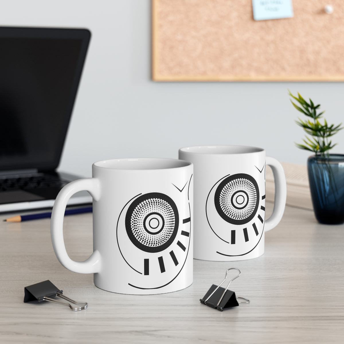 Halftone Circle Mug | 11oz Ceramic Coffee Mug | Bold Black Abstract Dot Pattern