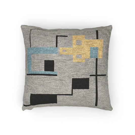 Pixel Faucet Throw Pillow – Retro Minimalism in Mustard & Aqua