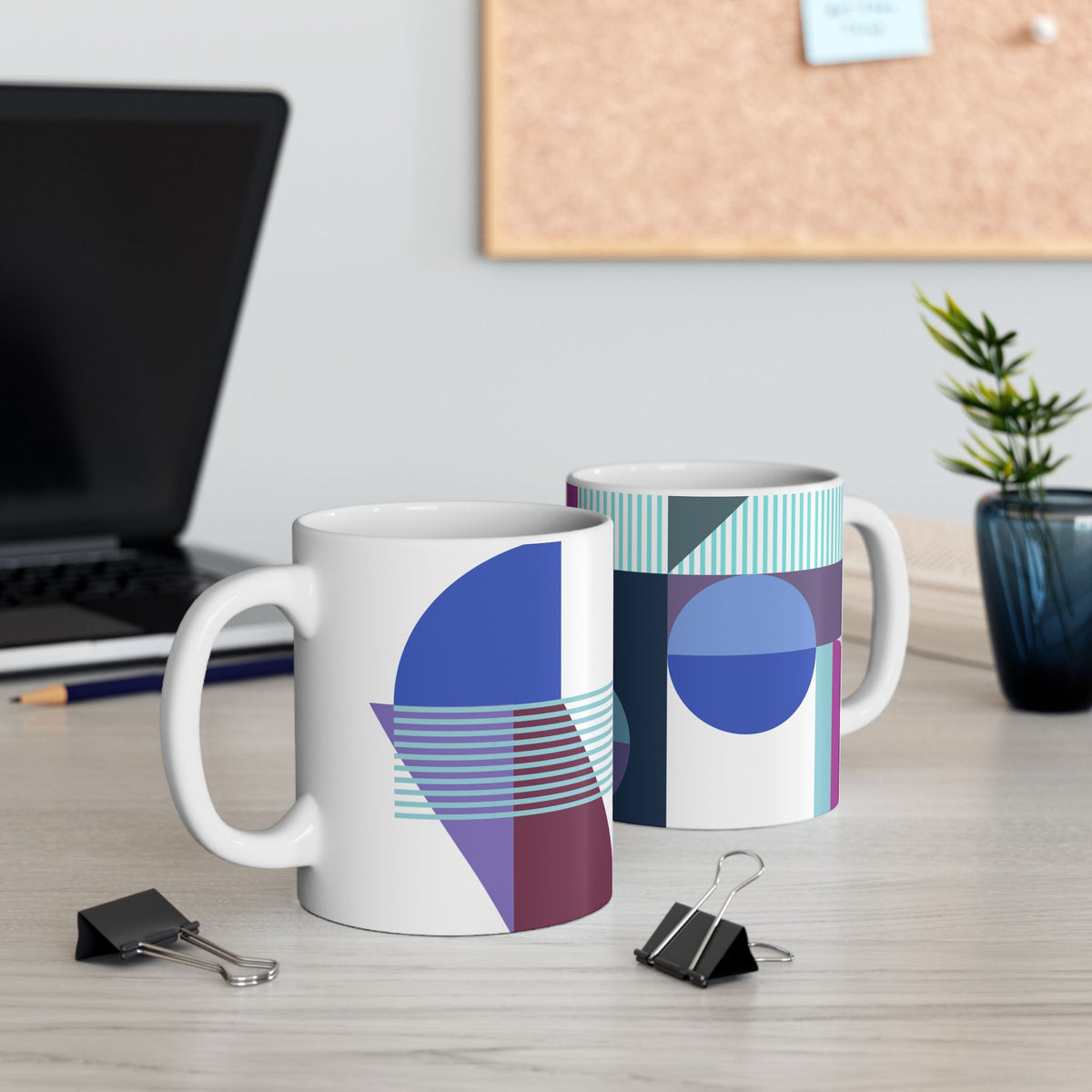 Blue & Maroon Geometric Coffee Mug | 11 oz Mug