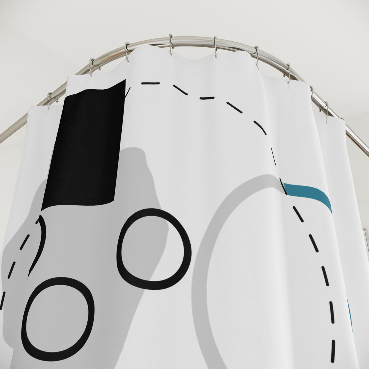 Futuristic Abstract Shower Curtain – Celestial Blueprint Design