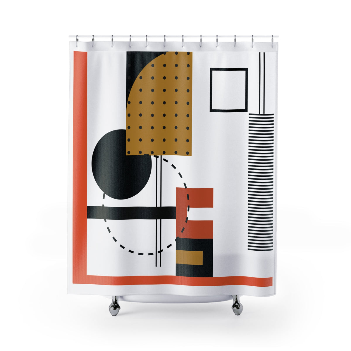 Modern Abstract Block Shower Curtain – Terracotta, Mustard & Black Geometry