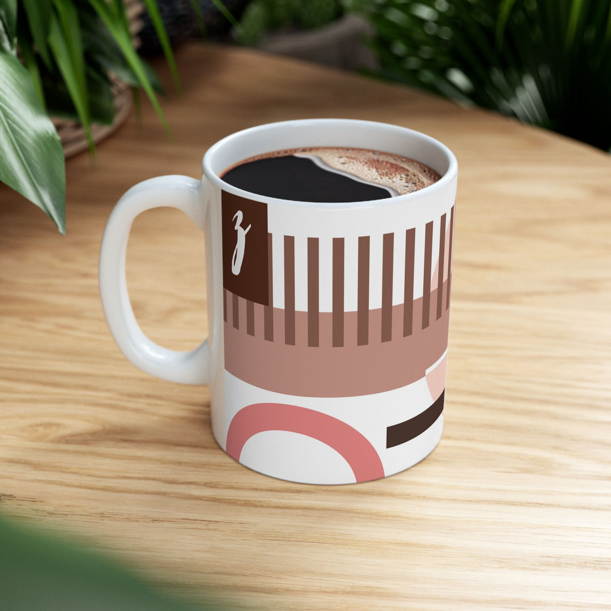 "Z" Geometric Grid – Terracotta & Espresso Abstract Monogram Mug | 11 oz Mug
