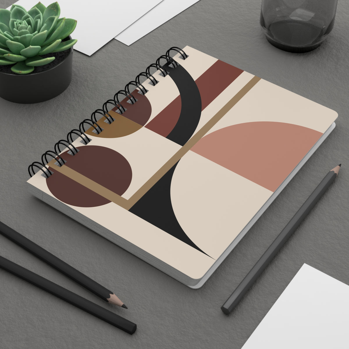 Boho Minimalist Spiral Notebook | Neutral Abstract Arch Journal | Soft Earth Tones Stationery