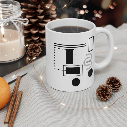 Modern Rectangle & Curve Mug | 11oz Ceramic Coffee Mug | Black & White Abstract Minimalist Design