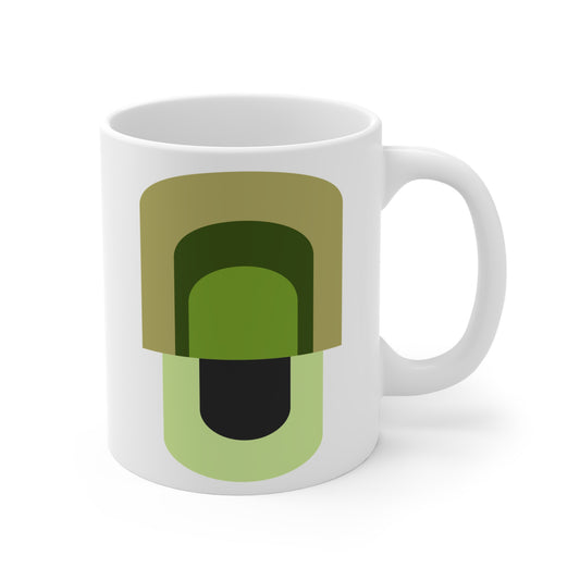 Green Geometric Mug | 11oz Ceramic Coffee Cup | Modern Abstract Minimalist Design