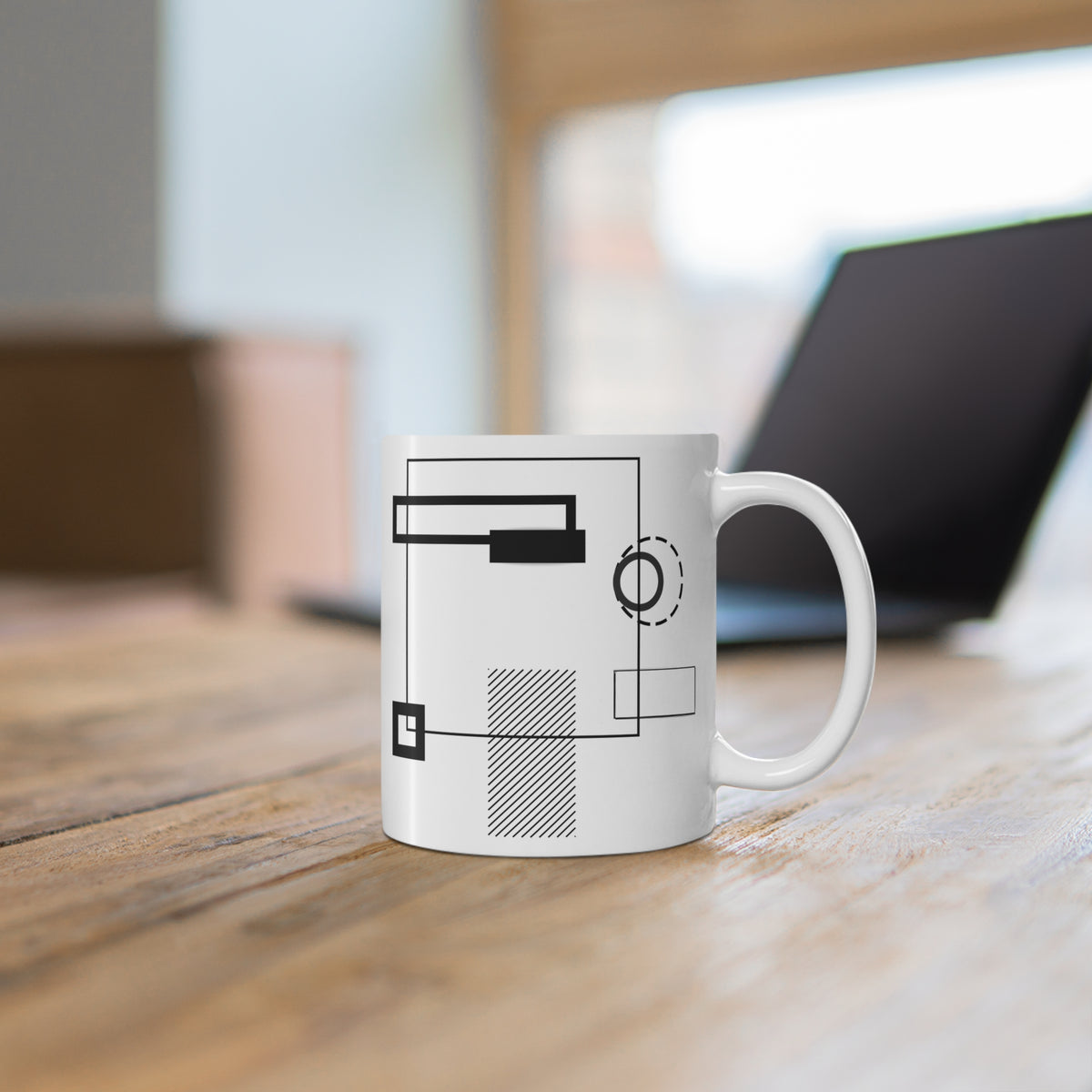 Modern Orbit Mug | 11oz Ceramic Coffee Mug | Minimalist Black Abstract Design with Circular Accent