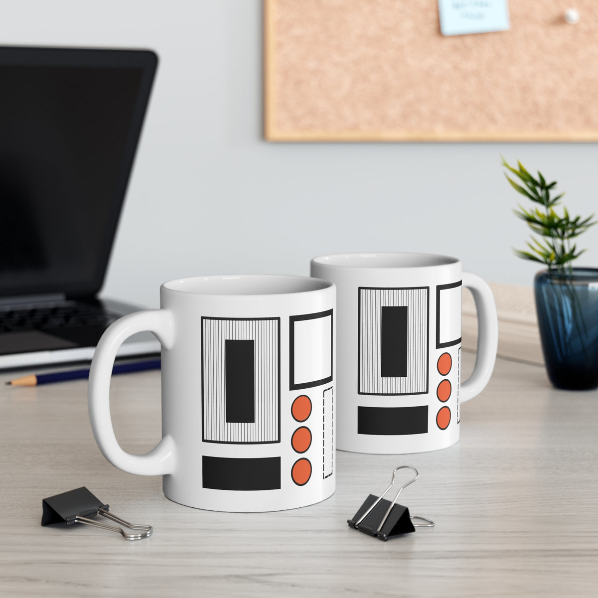 Modern Dot & Frame Mug | 11oz Ceramic Coffee Mug | Minimalist Abstract Design in Black & Orange
