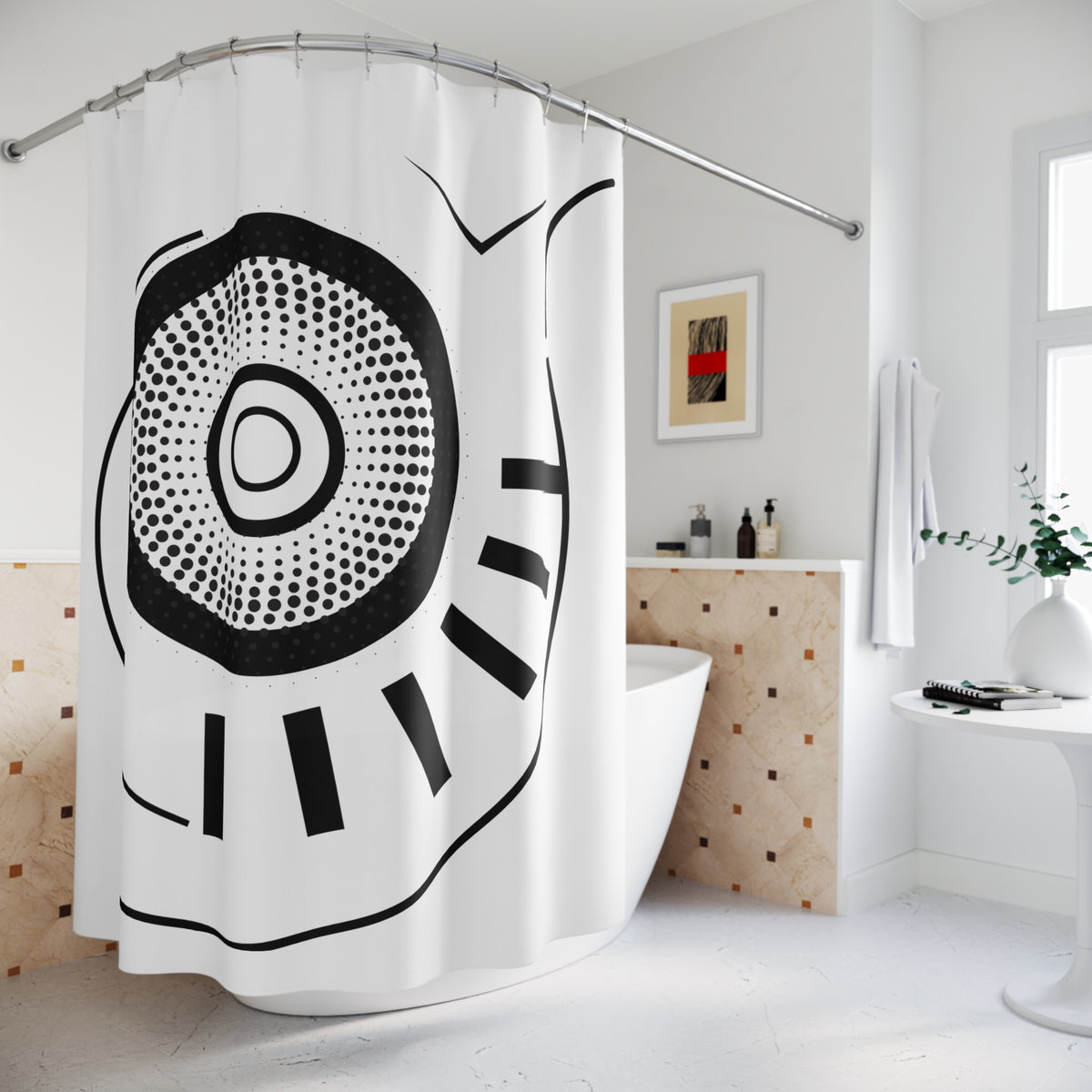 Modern Halo – Black Geometric Shower Curtain