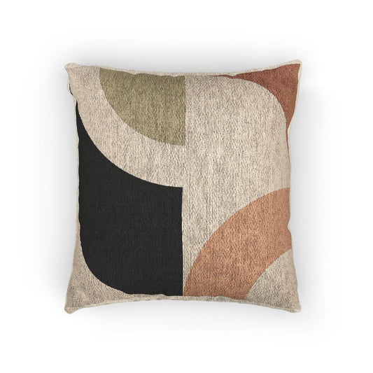 Quarter Circle Harmony Throw Pillow – Rust, Mustard & Peach on Beige