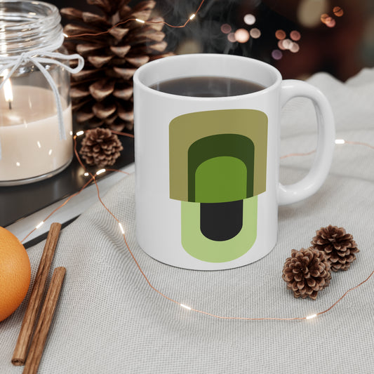Green Geometric Mug | 11oz Ceramic Coffee Cup | Modern Abstract Minimalist Design