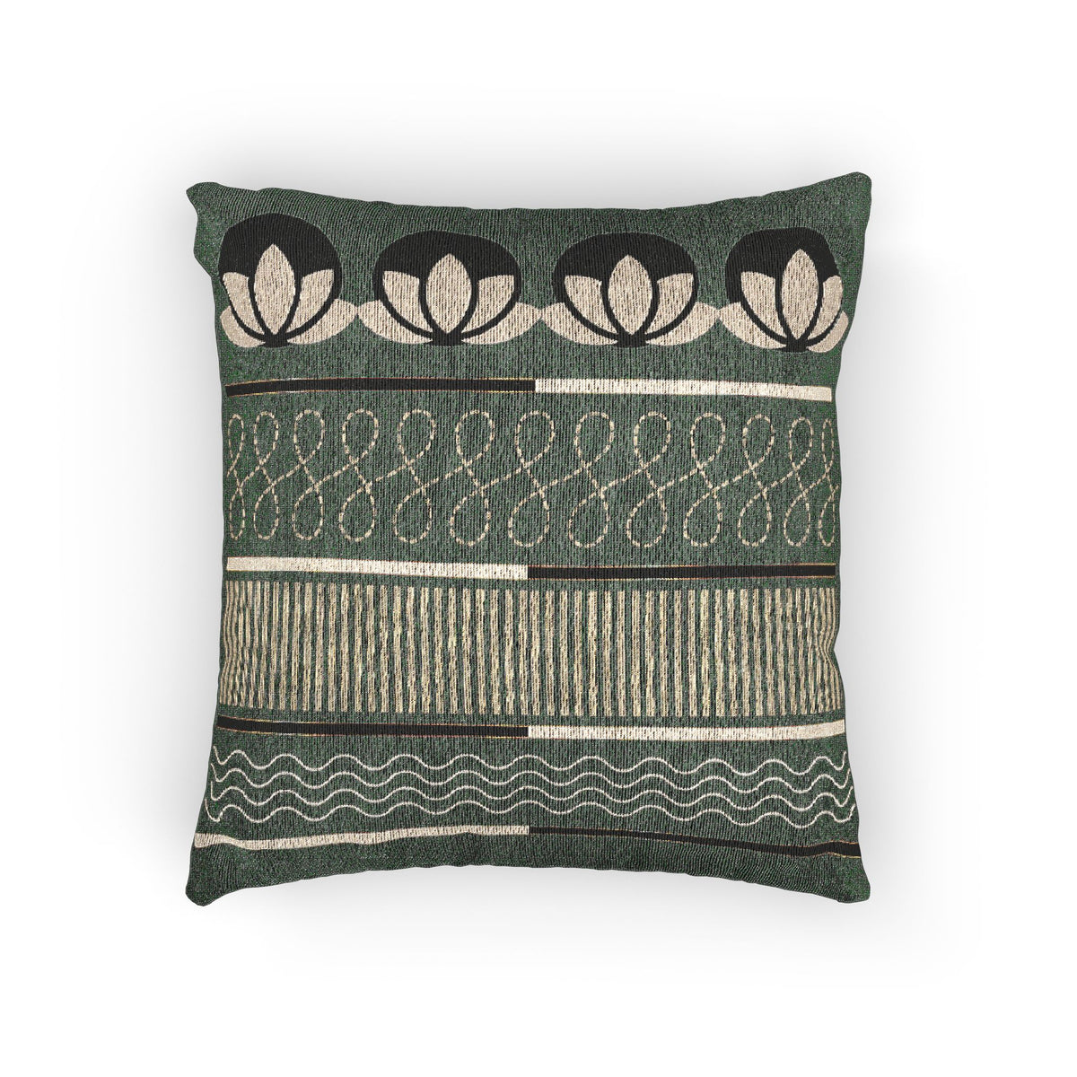 “Pattern Memory” – Woven Throw Pillow with Beige & Black Motifs