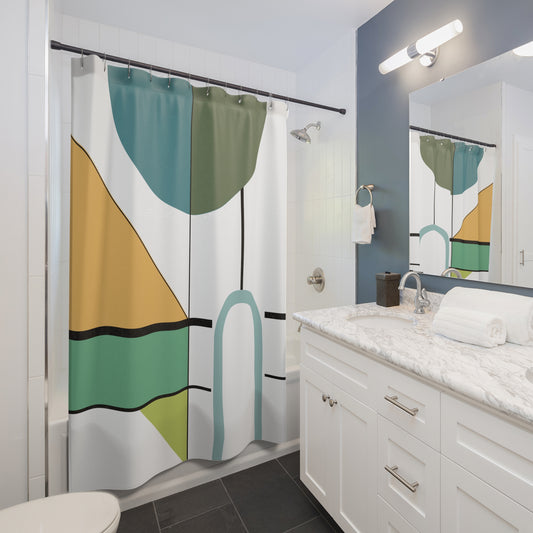 Modern Abstract Geometric Shower Curtain – Clean Bold Balance