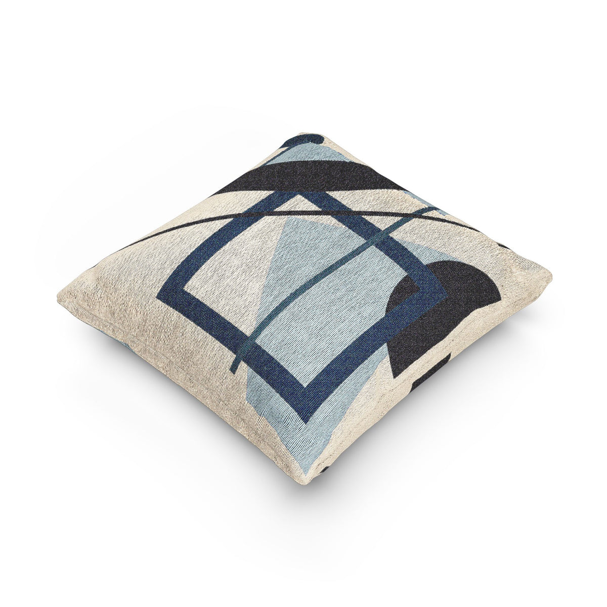 Blue Constructs Throw Pillow – Arcs, Frames & Diagonals in Monochrome Geometry