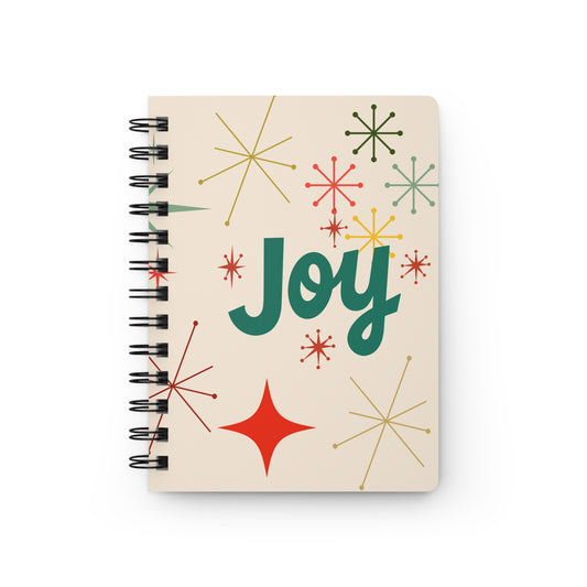 Mid-Century Modern JOY Christmas Notebook | Retro Atomic Starburst Holiday Journal | Vintage Style Spiral Planner | MCM Christmas Gift| Stylish Notebook for Creative Writing, Sketching, Gift for Artists, Minimalist Stationery