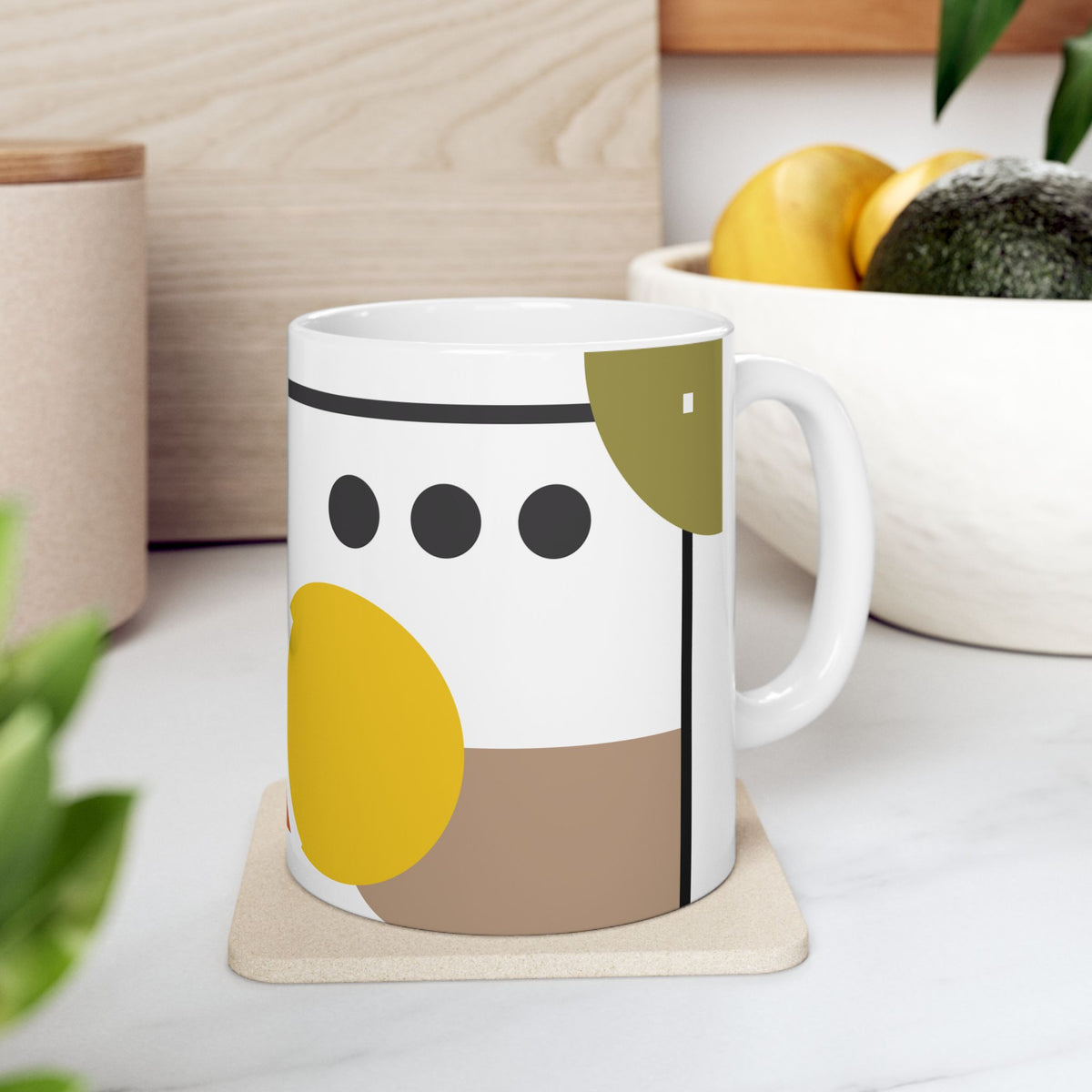 Bauhaus Abstract Geometric Ceramic Mug | Mid-Century Kitchenware | 11 oz Mug