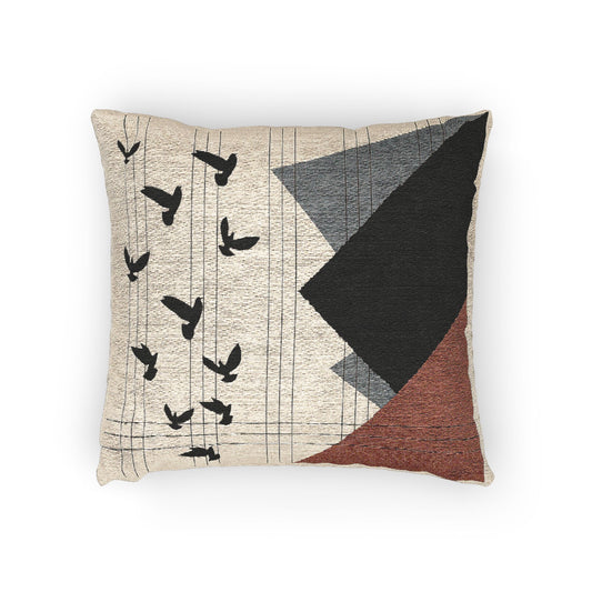 “Trio Peaks” – Geometric Mountain Throw Pillow in Red, Black & Gray