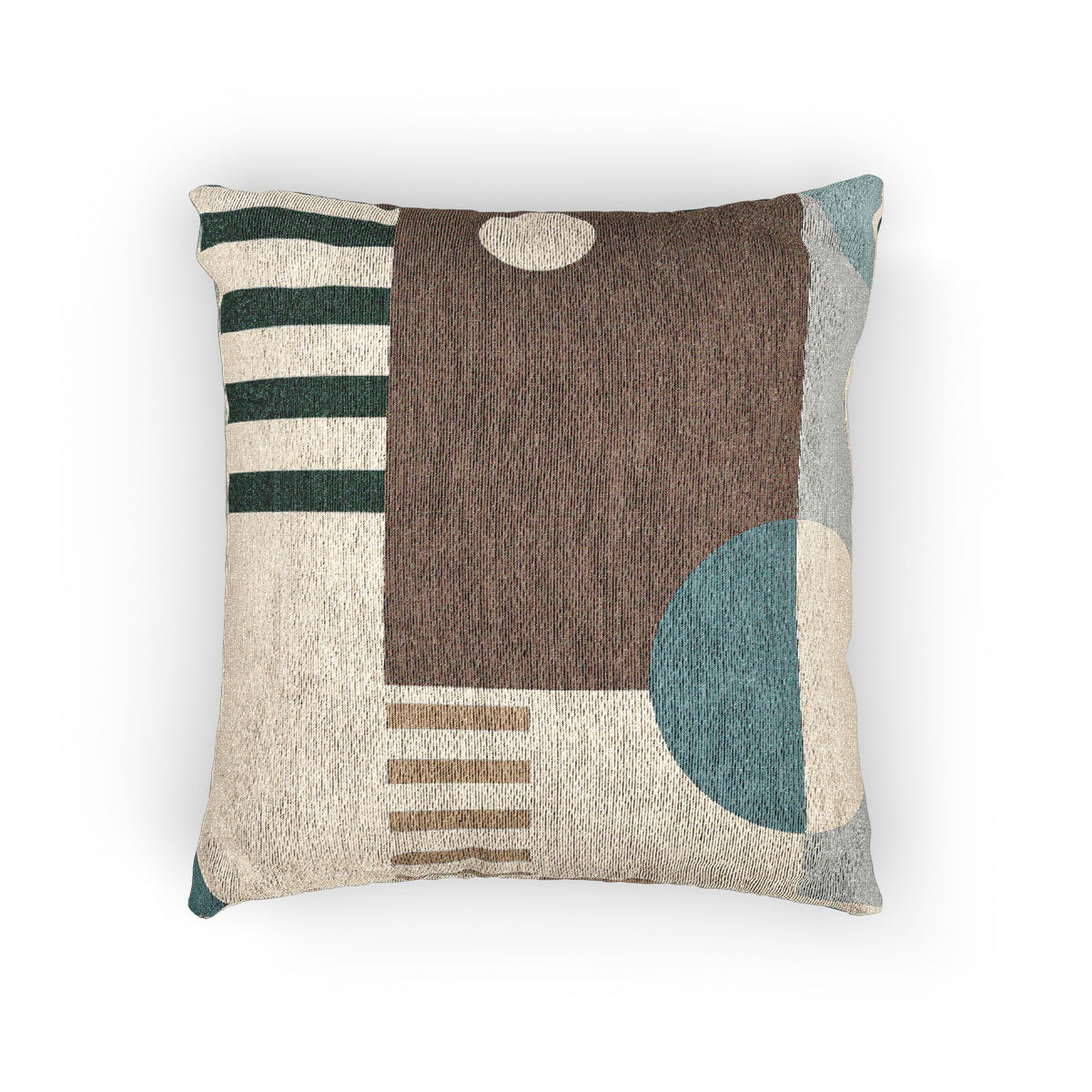Abstract Rhythm Cushion – Teal & Earthy Beige