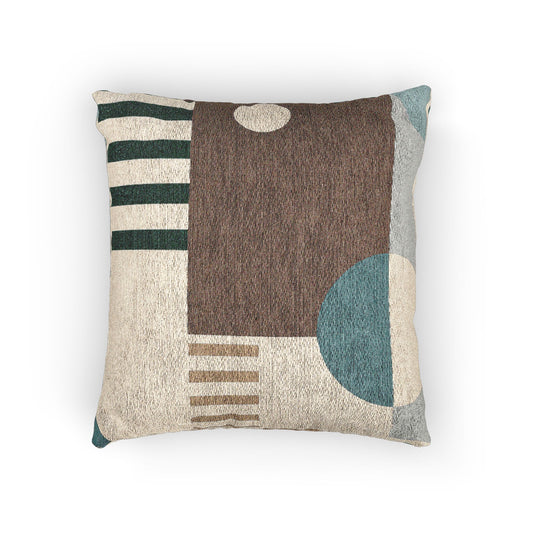 Abstract Rhythm Cushion – Teal & Earthy Beige