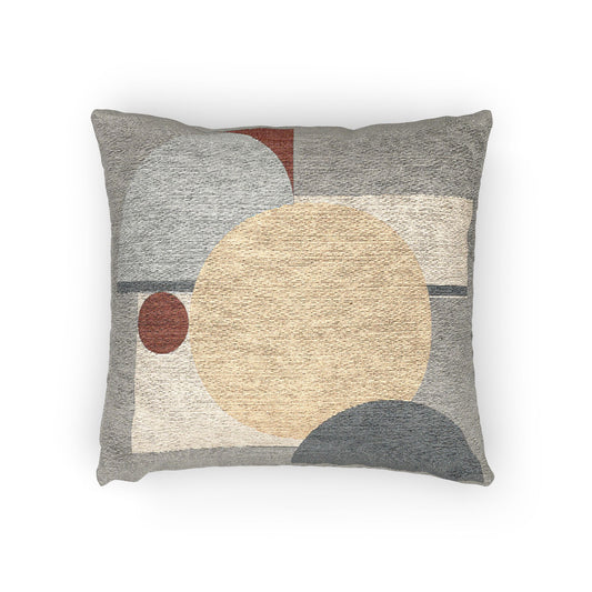 Concentric Harmony Throw Pillow – Peach, Maroon & Gray Geometry