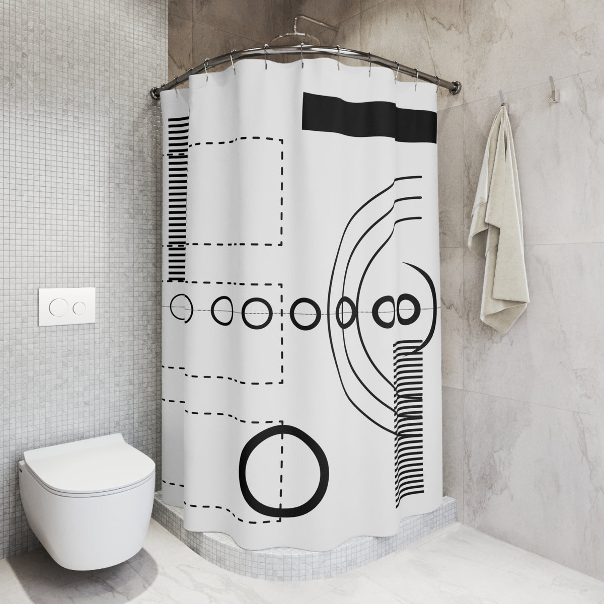 Modern Geometric Shower Curtain - Stylish Bath Decor with Colorful Bird Design