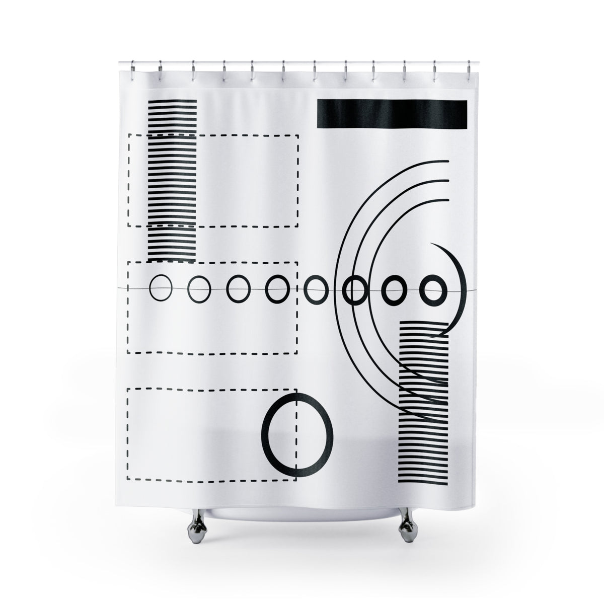 Modern Geometric Shower Curtain - Stylish Bath Decor with Colorful Bird Design